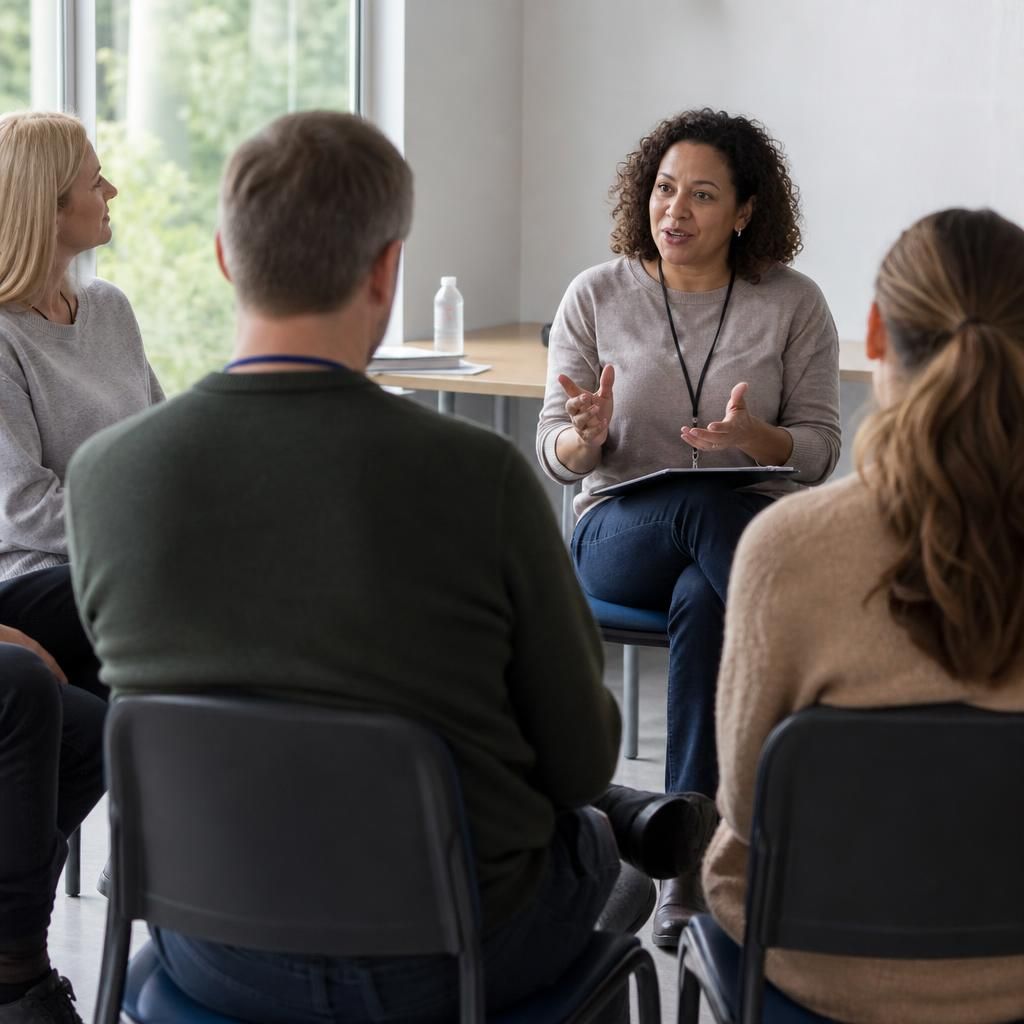 Prospective foster carers attending a group training session with a facilitator