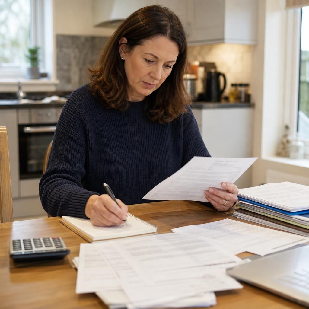 Foster carer reviewing council tax information and household records at home