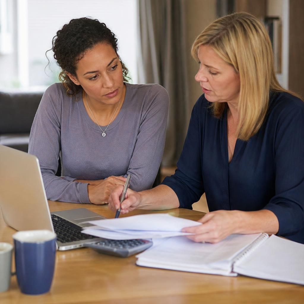 Foster carer reviewing household finances with a guidance adviser
