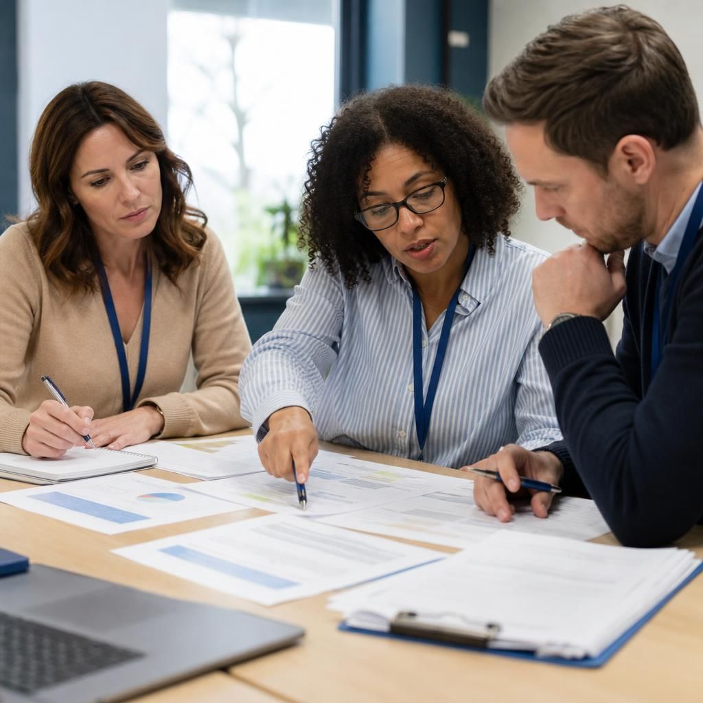 Fostering professionals reviewing a child’s placement plan and matching records at a meeting