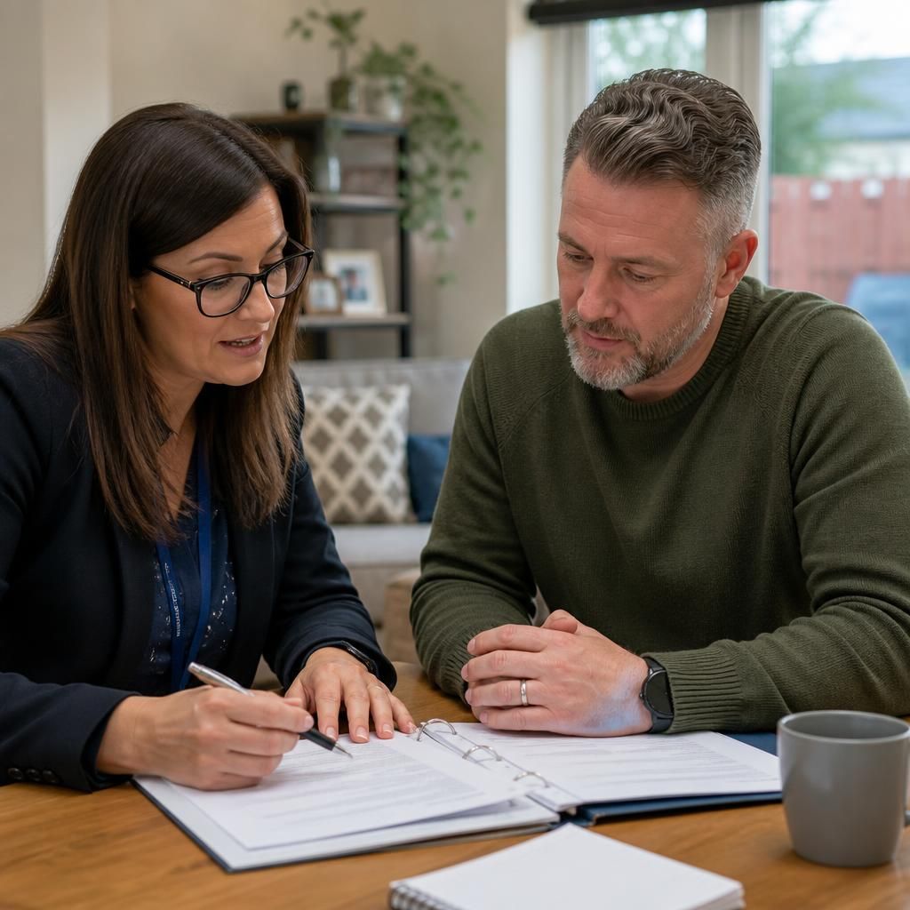 Foster carer and social worker reviewing a child’s care plan together