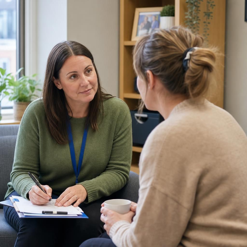 Prospective foster carer discussing eligibility with a social worker