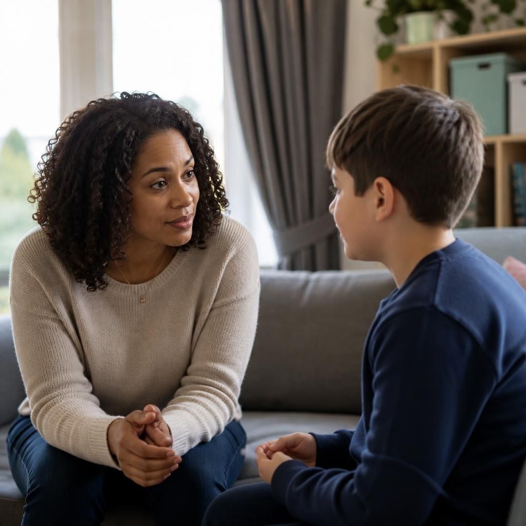 Carer listening to a child during a calm conversation
