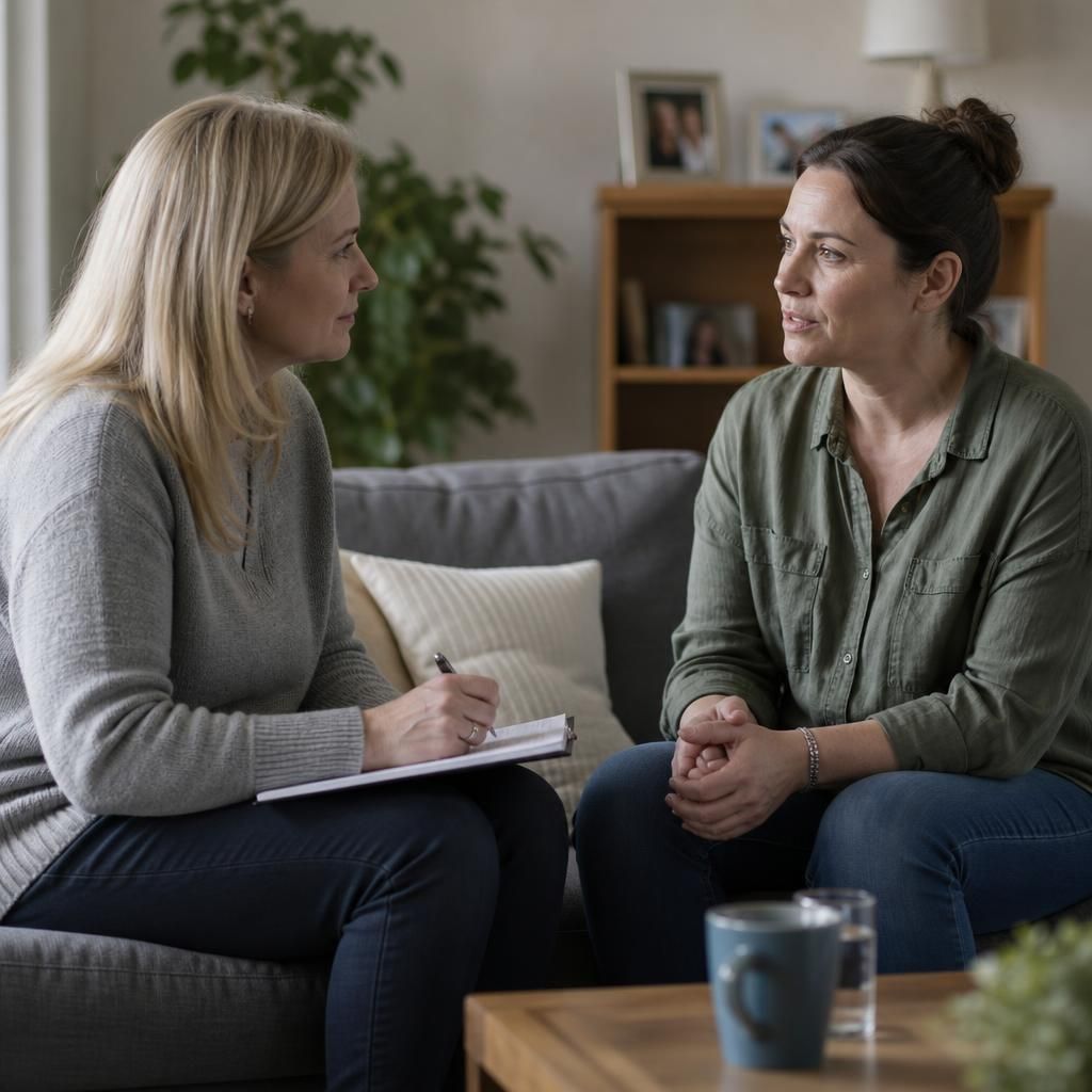 Foster carer discussing a child's progress with a supervising social worker