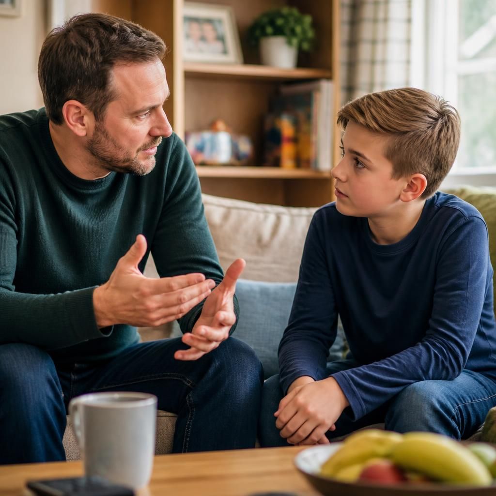 Foster carer speaking with a child during a quiet weekend activity