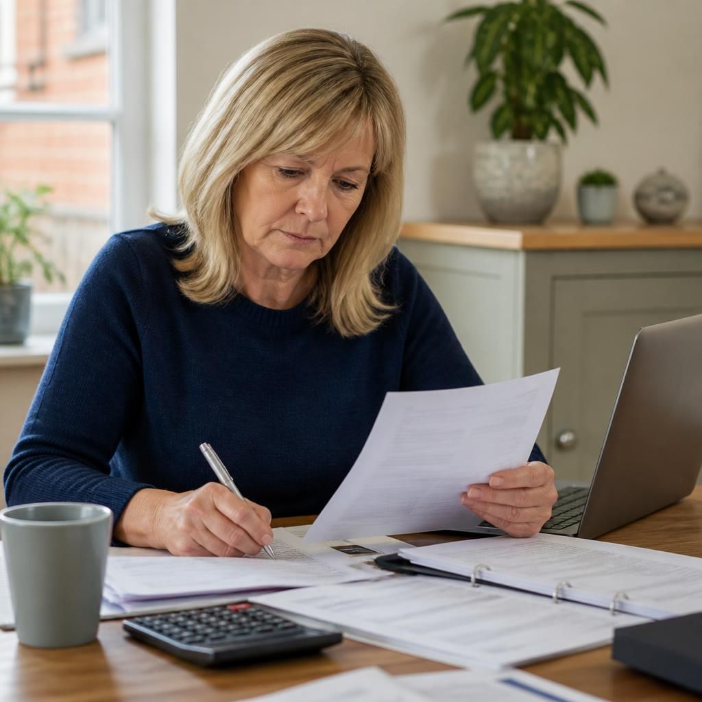 Foster carer reviewing financial records and National Insurance paperwork