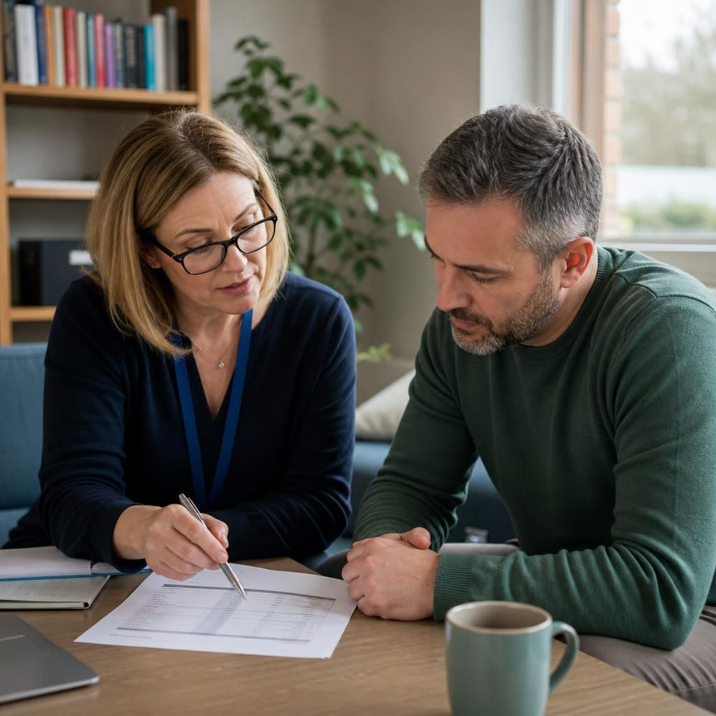 Foster carer reviewing a placement payment breakdown with a social worker