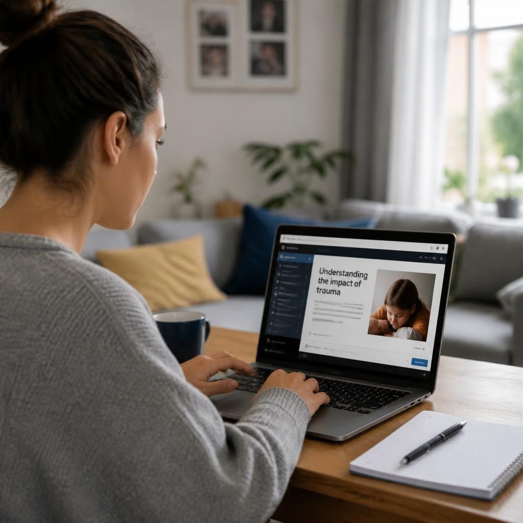 Person completing a foster care training module on a laptop