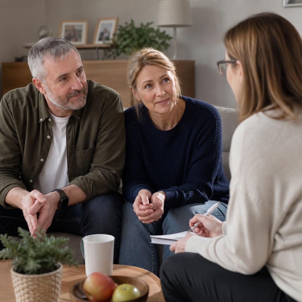 Foster carers discussing their experiences with a prospective carer