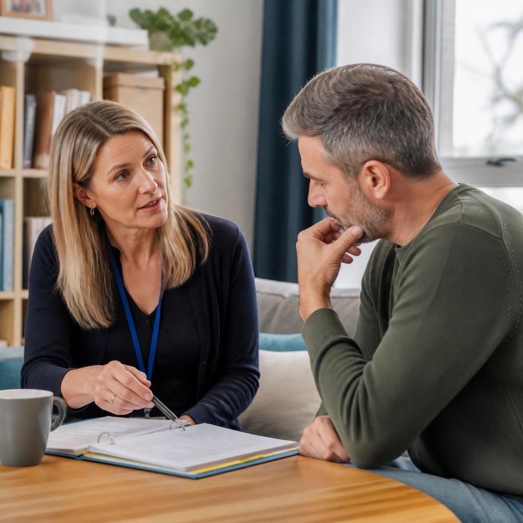Social worker discussing a residential placement plan with a foster carer