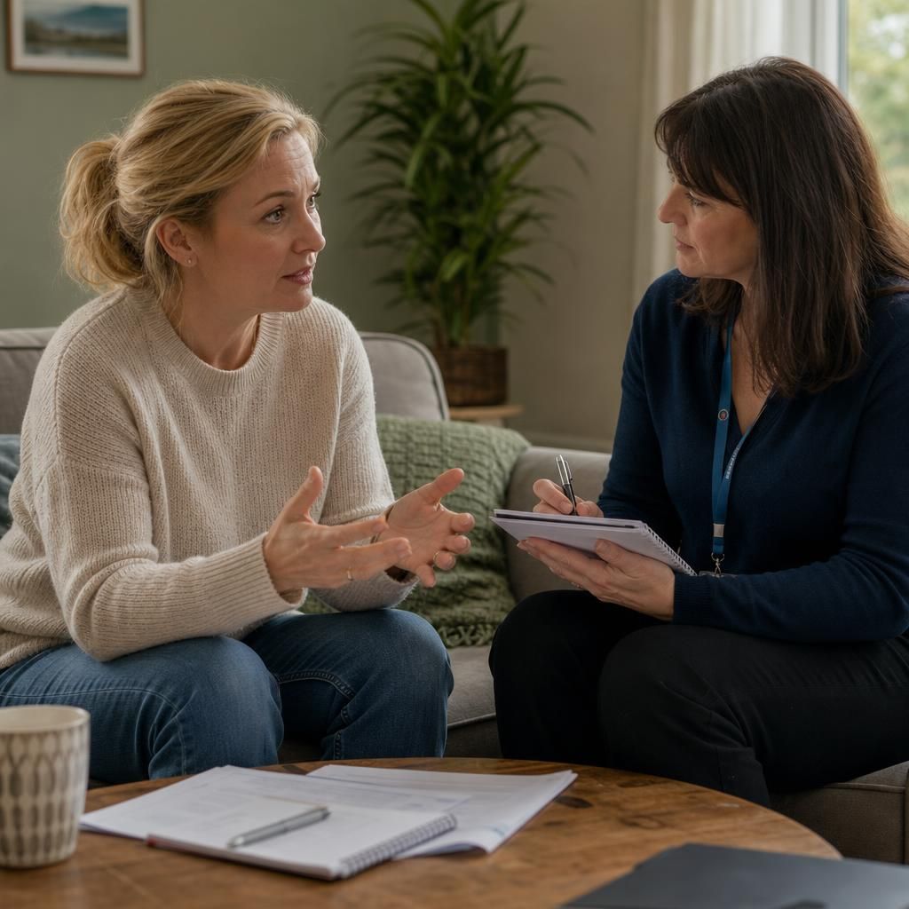 Foster carer speaking with a support worker about placement-related costs
