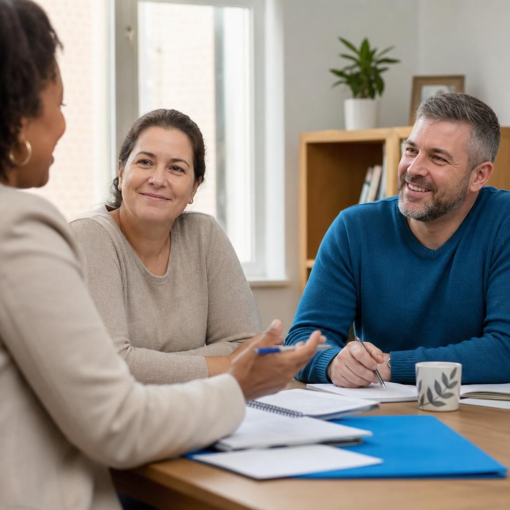 Foster carers taking part in a training discussion with a social care professional