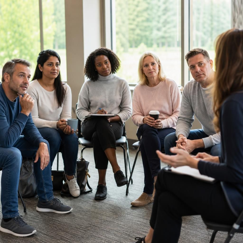 Foster carers taking part in a group learning session with a facilitator