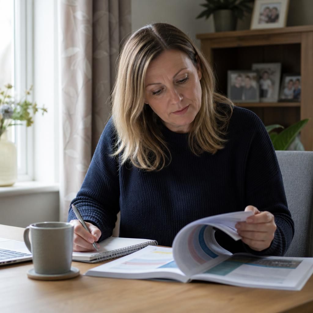 Foster carer reviewing training materials at home