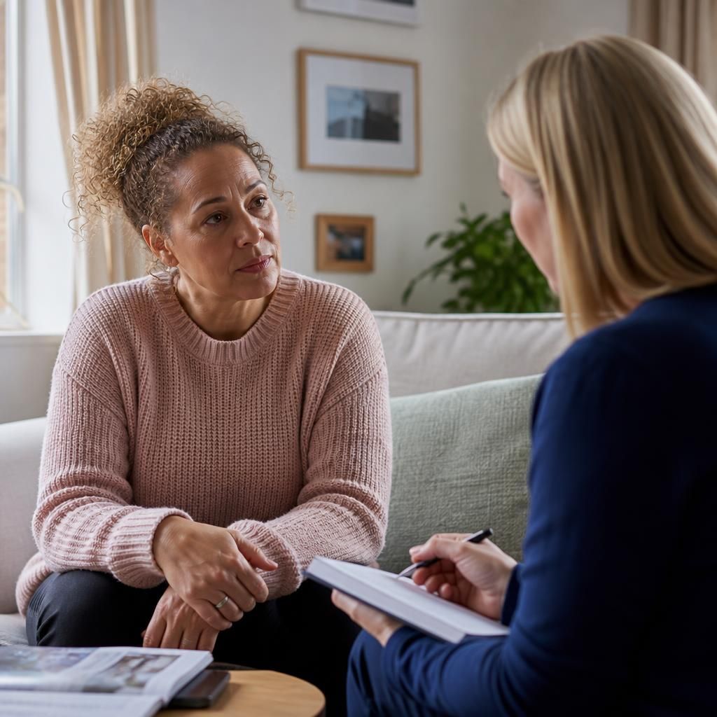 Kinship carer discussing care arrangements with a social worker