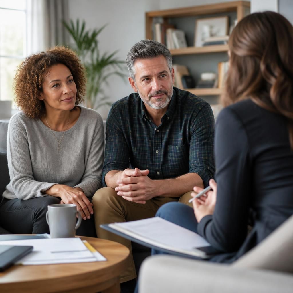 Couple discussing foster to adopt requirements with a social worker
