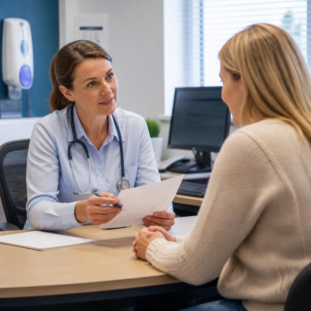 Foster carer applicant discussing a medical form with a GP