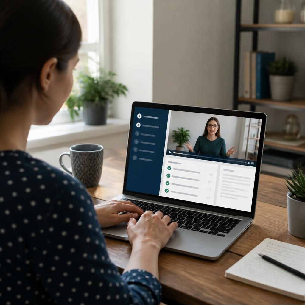 Person completing an online foster training module on a laptop