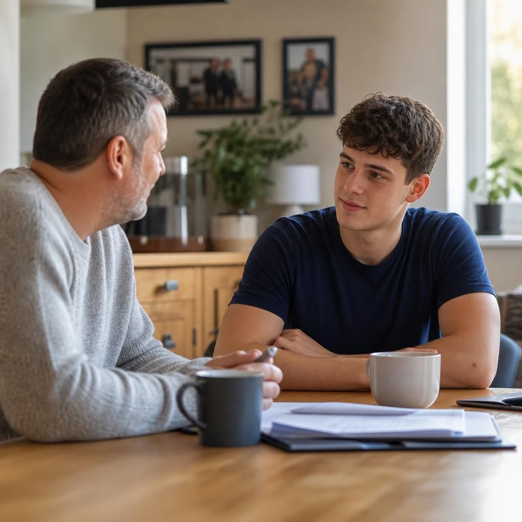 Foster carer and young adult discussing plans at home