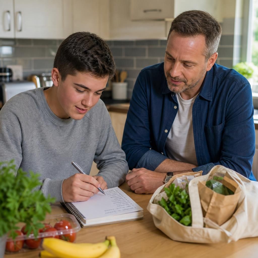 Young person organising household tasks with support from an adult
