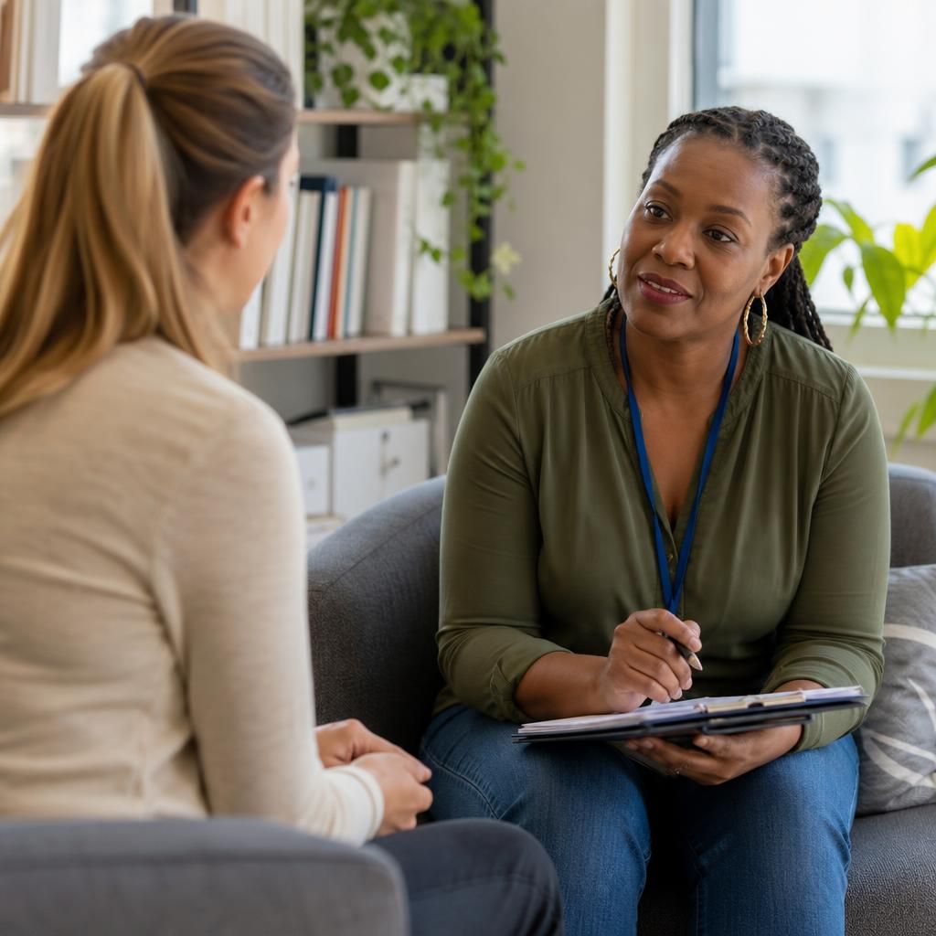 Prospective foster carer discussing fostering with a social worker