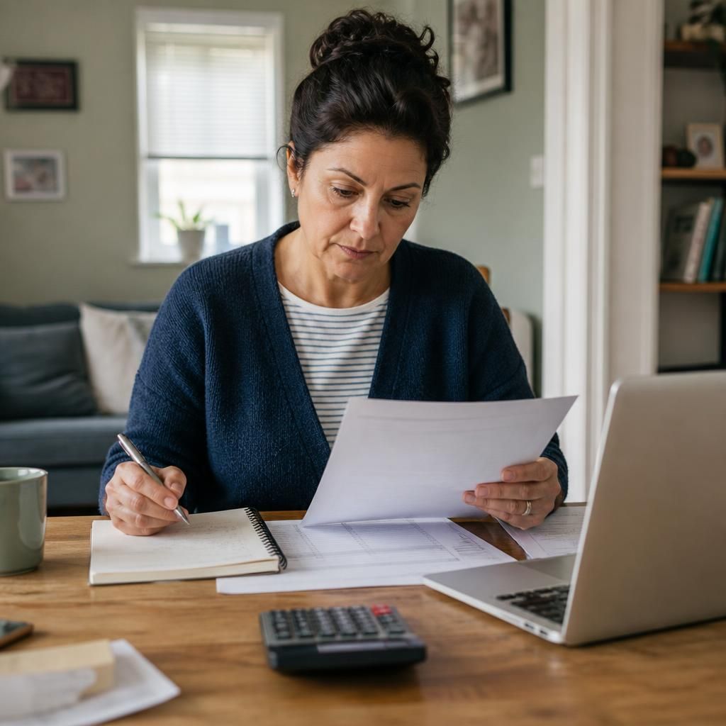 Kinship carer reviewing paperwork about a child’s care costs and household expenses
