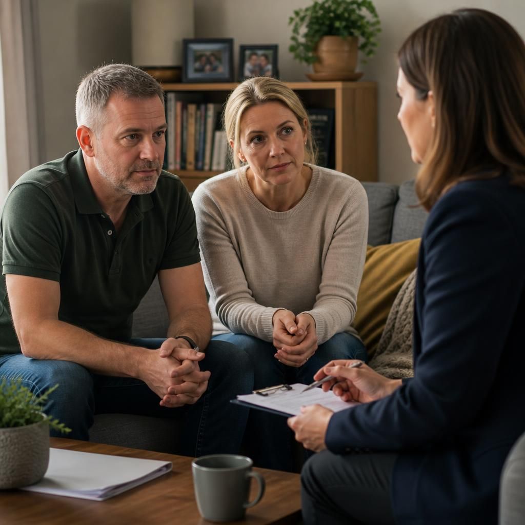 Foster carer discussing a child’s care plan with a social worker