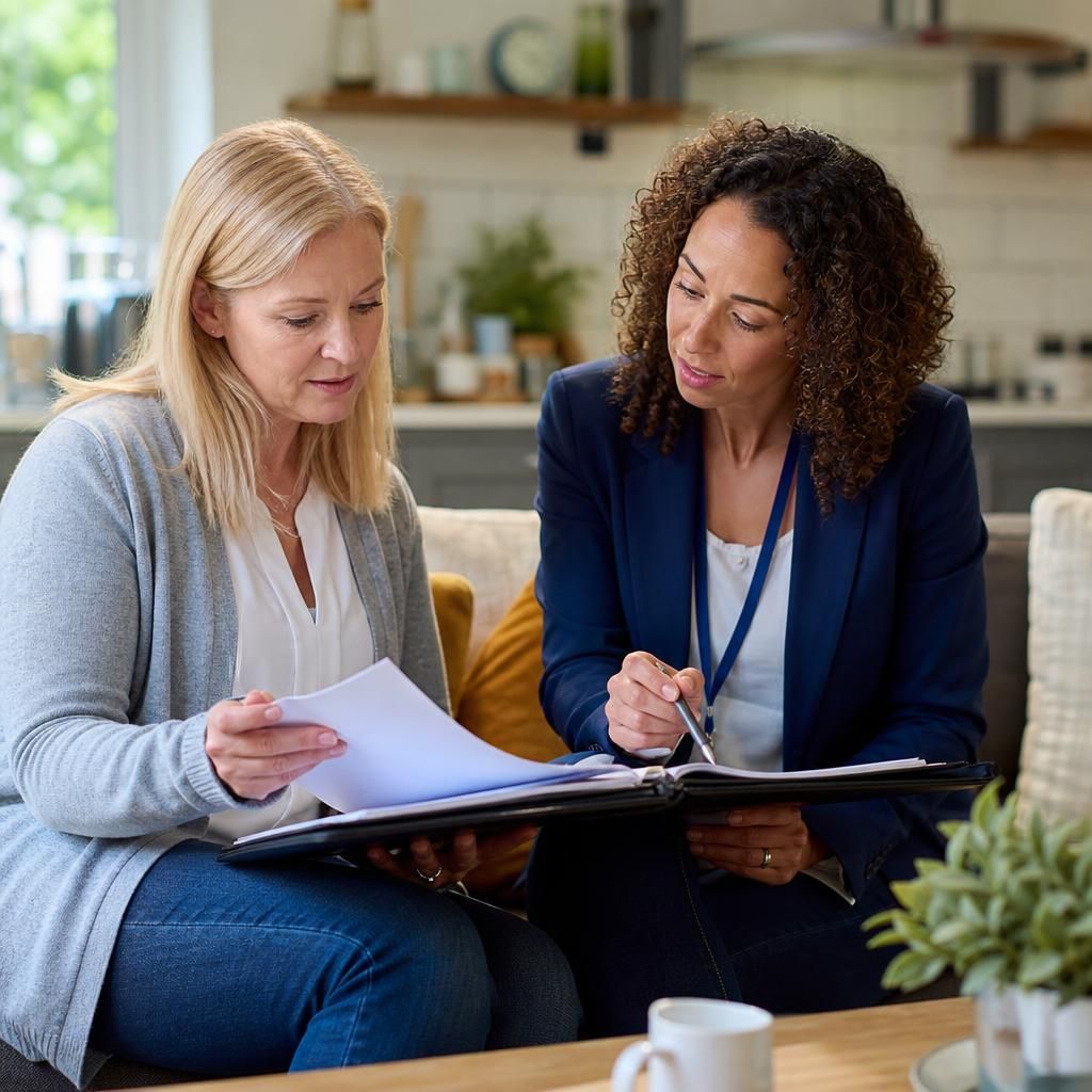 Social worker reviewing a child's care plan with a foster carer