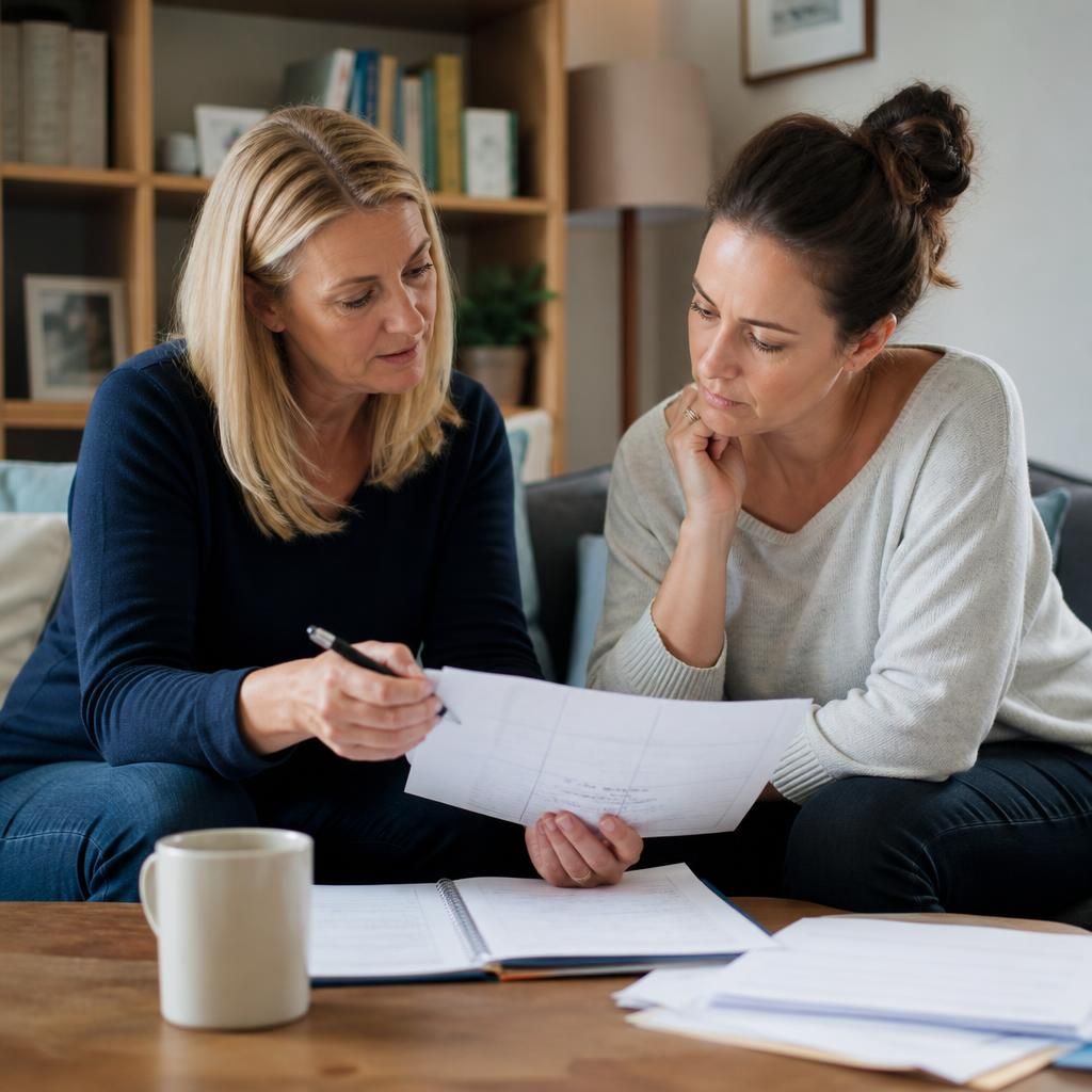 Foster carer discussing placement notes with a supervising social worker
