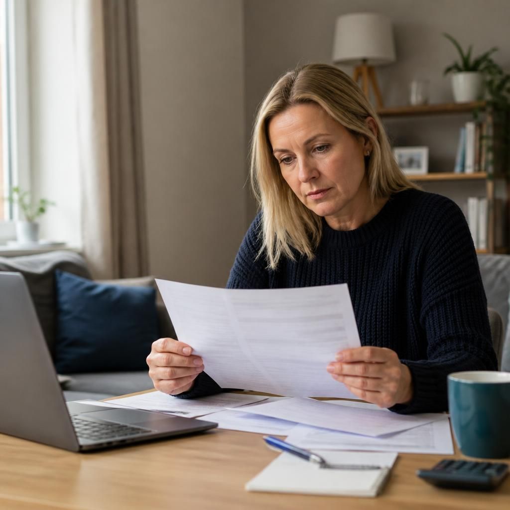 Foster carer reviewing paperwork about financial support for a child