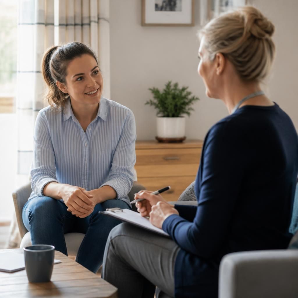 Young adult foster carer talking with a supervising social worker