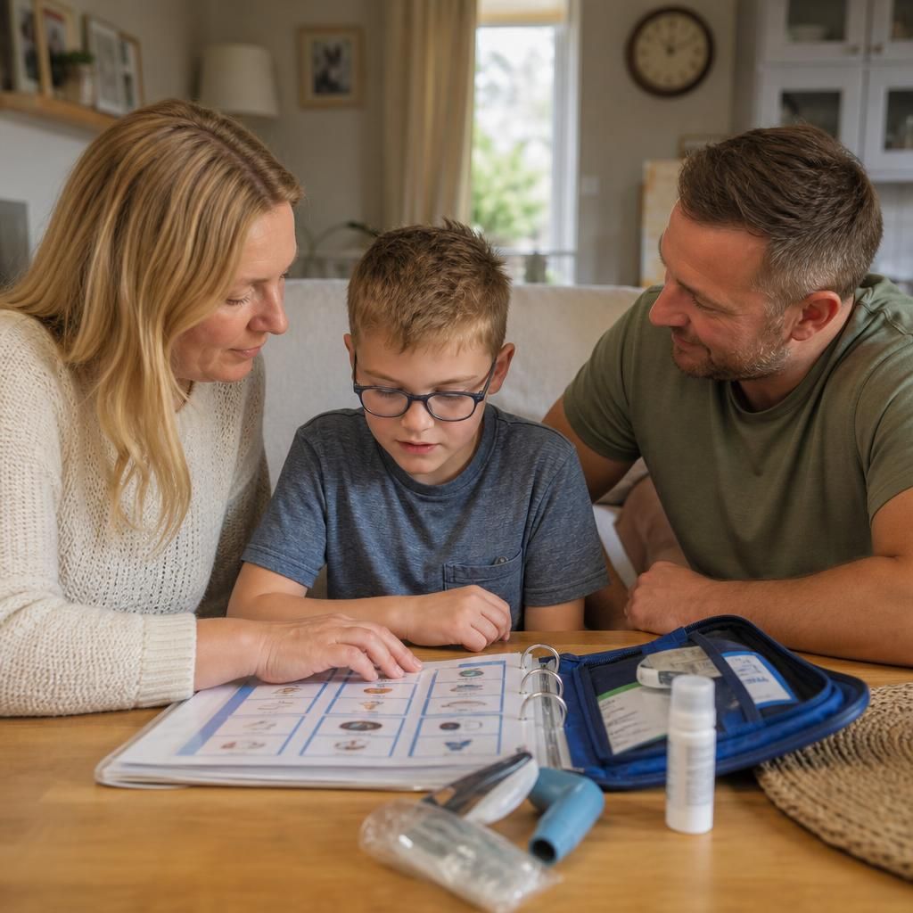 Family members sharing a structured activity at home