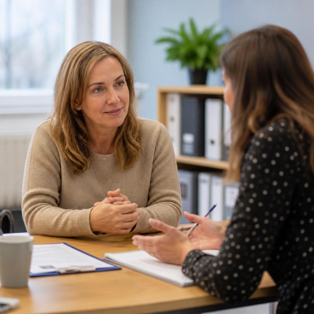 Prospective foster carer discussing the application process with a social worker