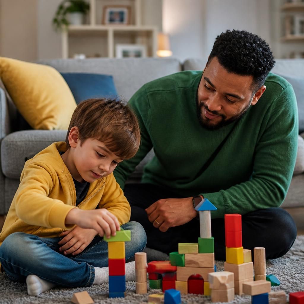 Foster carer spending time with a child at home