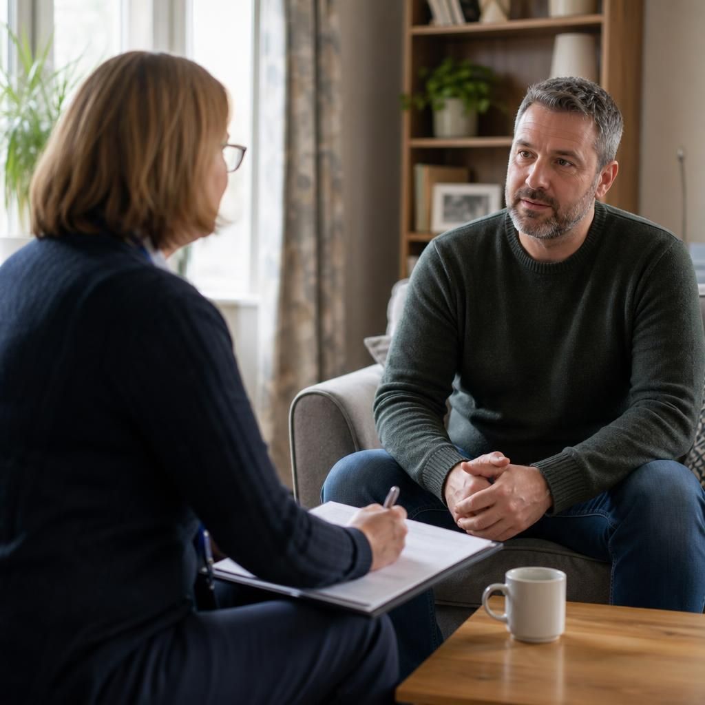 Foster carer speaking with a supervising social worker during a meeting
