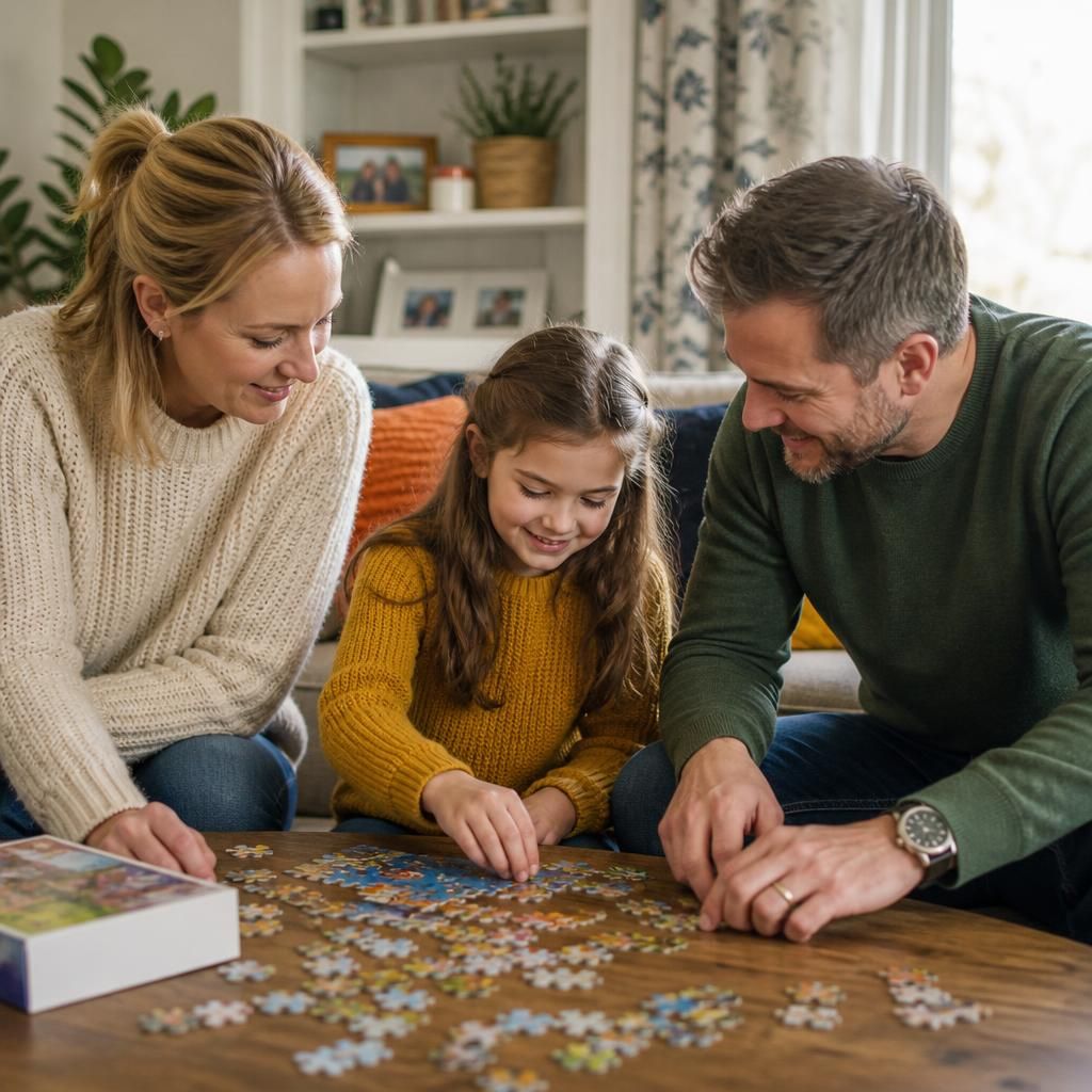 Family members sharing a calm activity with a child