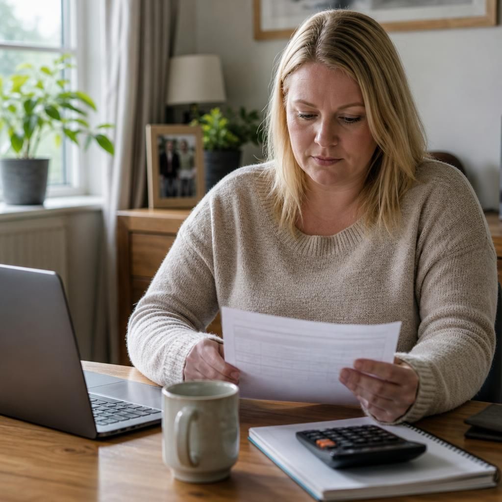 Foster carer reviewing fostering payment information at home