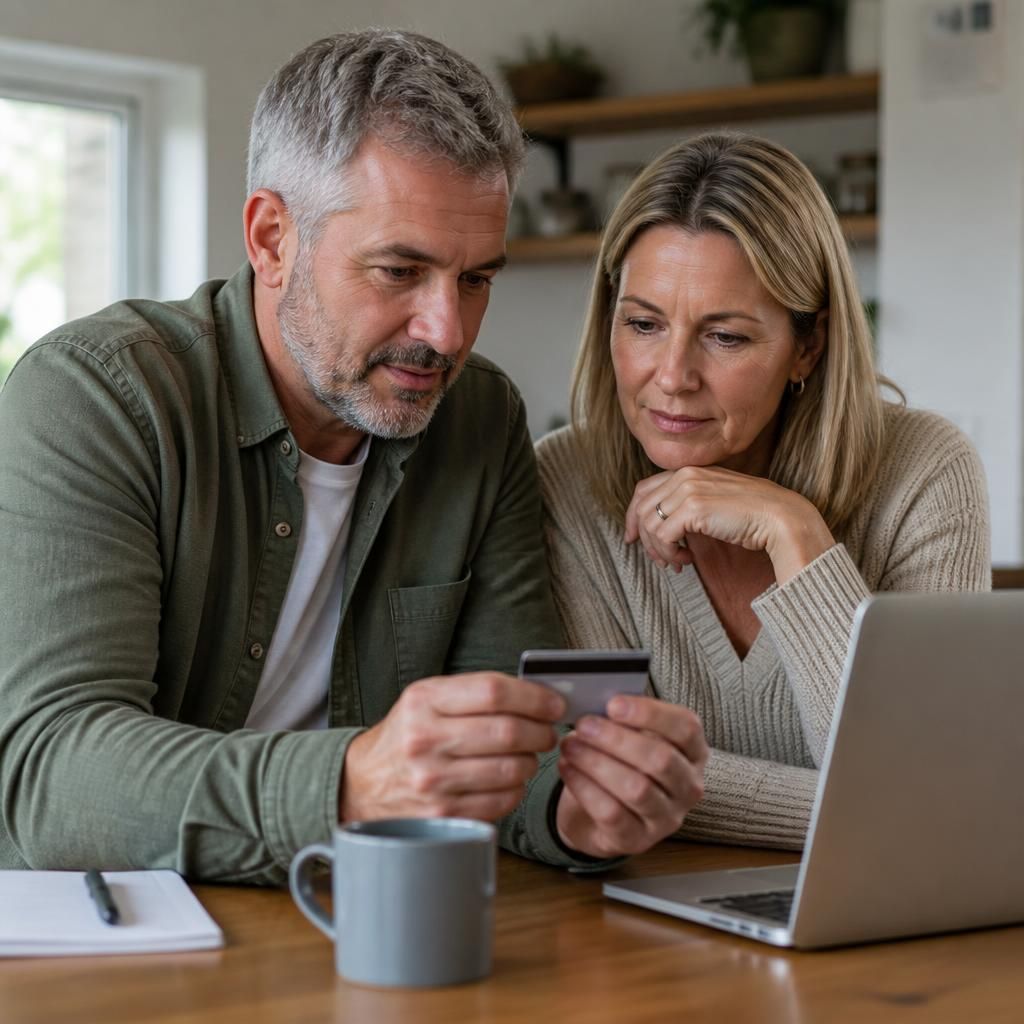 Foster carer and partner checking a discount card together