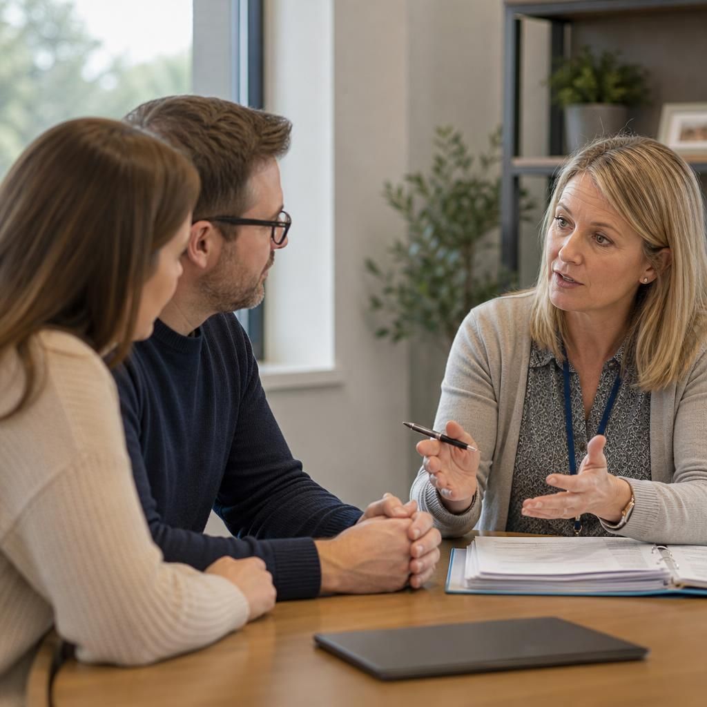 Foster carer meeting with a fostering professional to discuss approval requirements