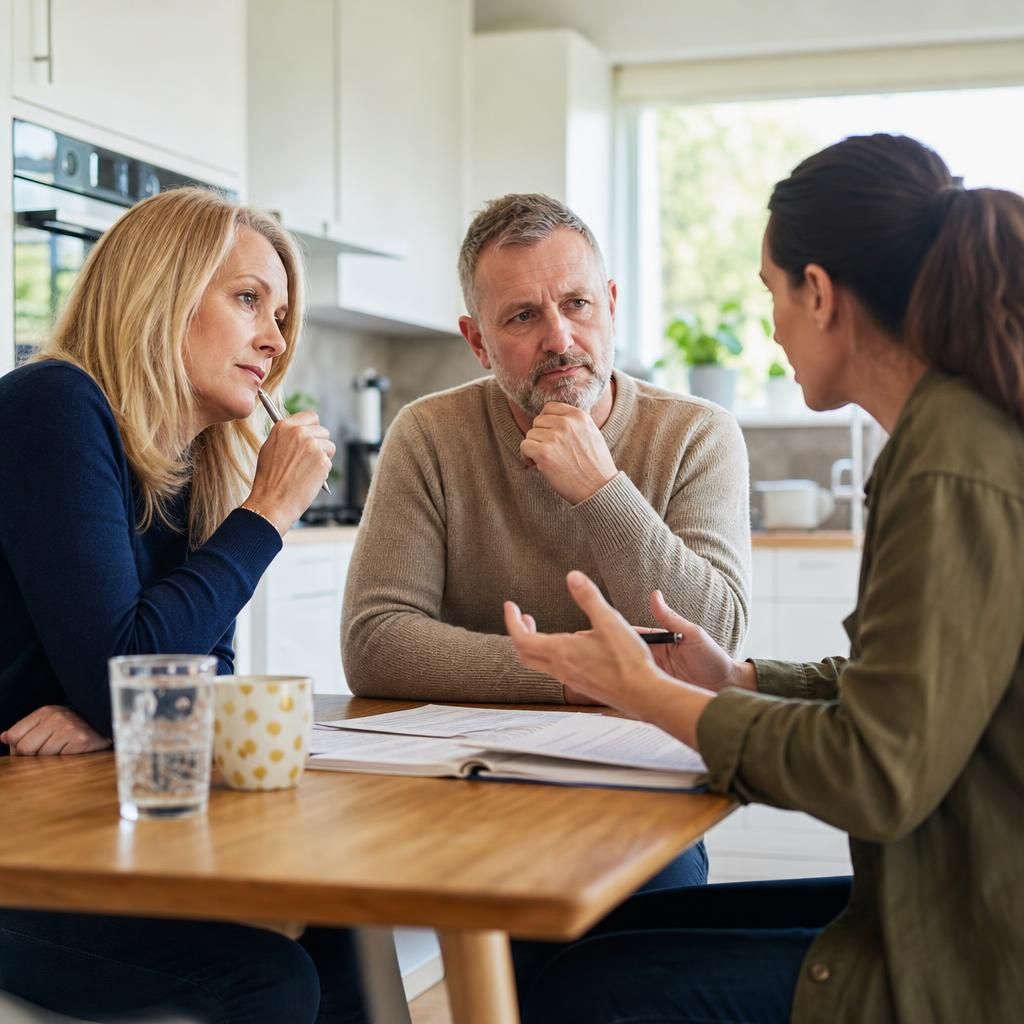 Foster carers discussing a child's planned handover