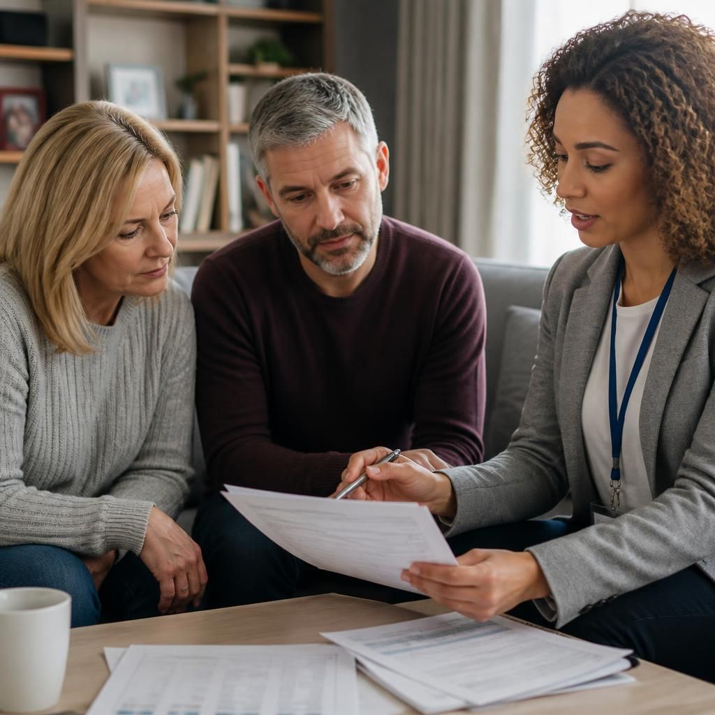 Social worker reviewing placement information with foster carers
