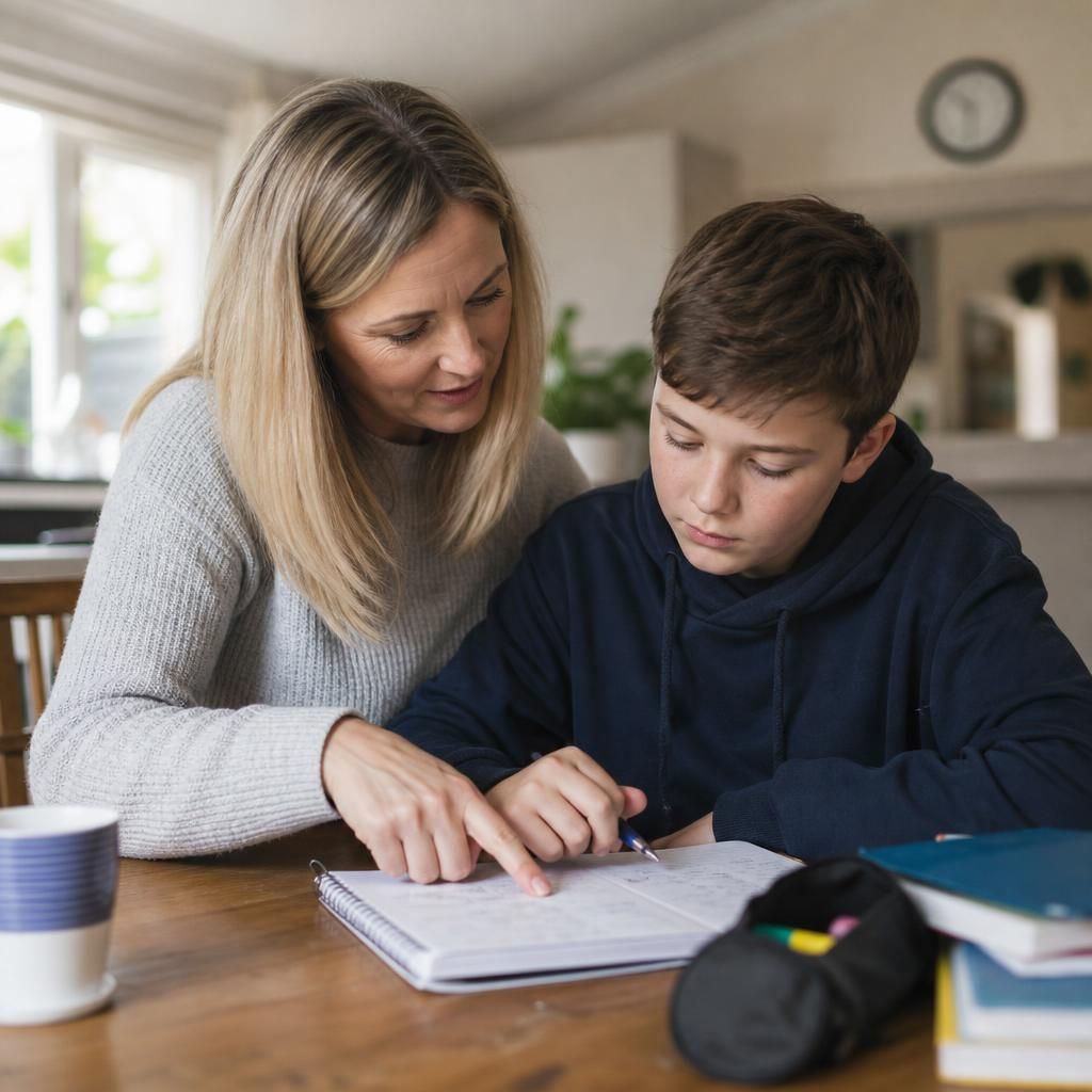 Foster carer supporting a young person with homework