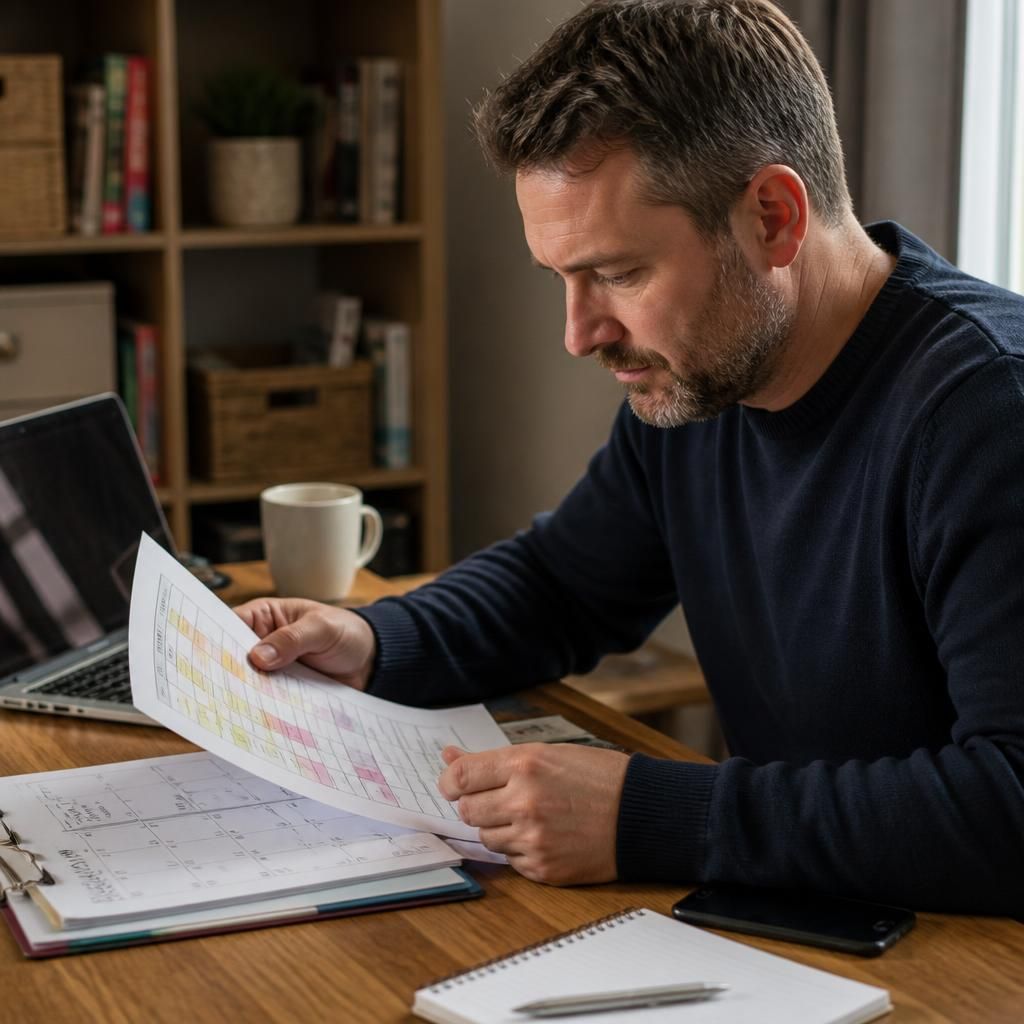 Foster carer reviewing a work rota and weekend placement calendar