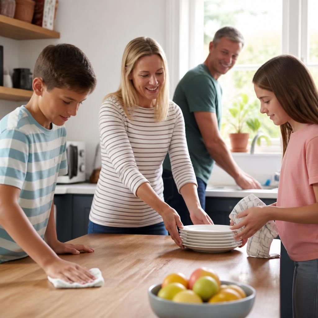 Family members working together on household tasks