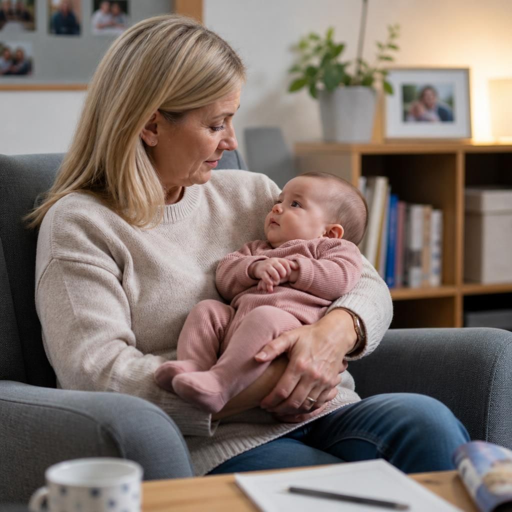 Foster carer holding a baby while adoption decisions are considered