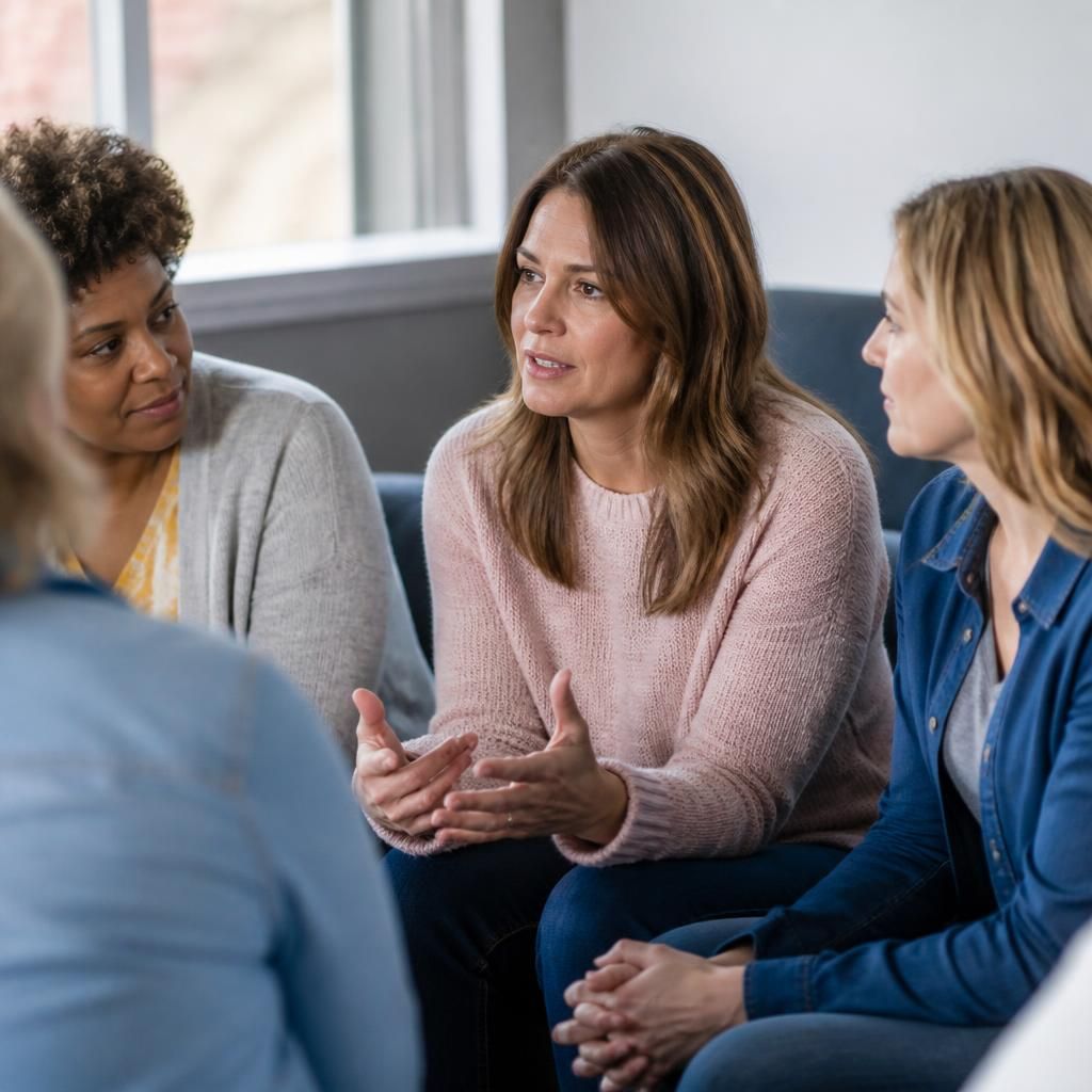 Kinship carer speaking with foster carers in a support group