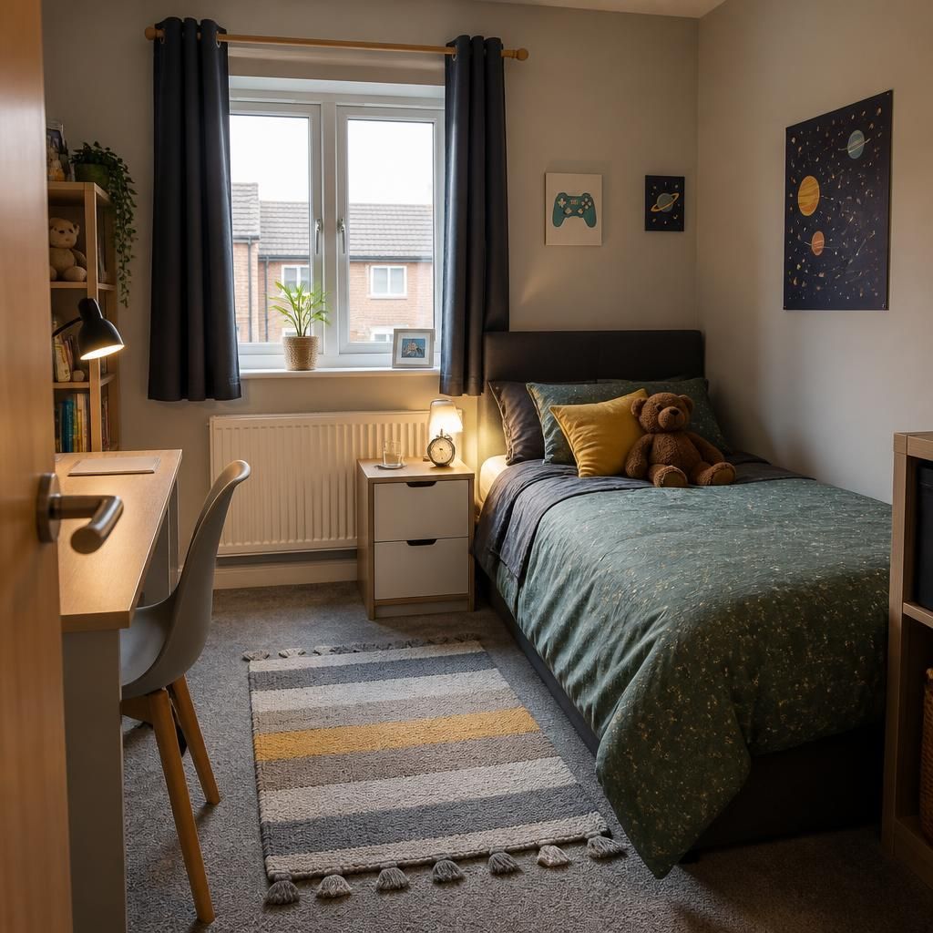 Rented family home with a private bedroom prepared for a foster child