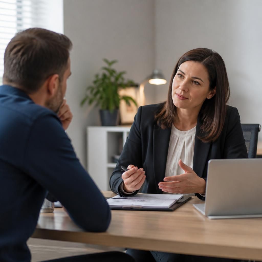 Employee and manager discussing a flexible working arrangement at a desk