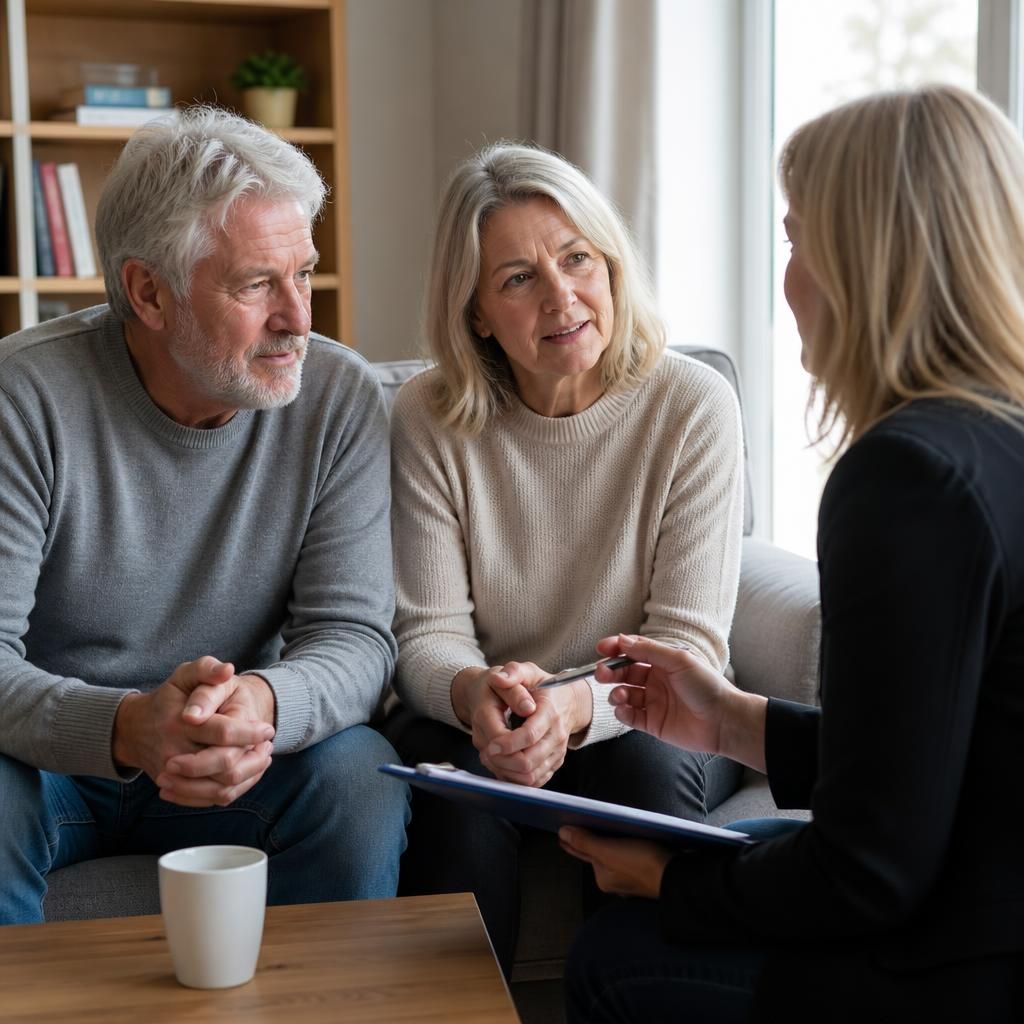 Older prospective foster carer discussing fostering with an adviser