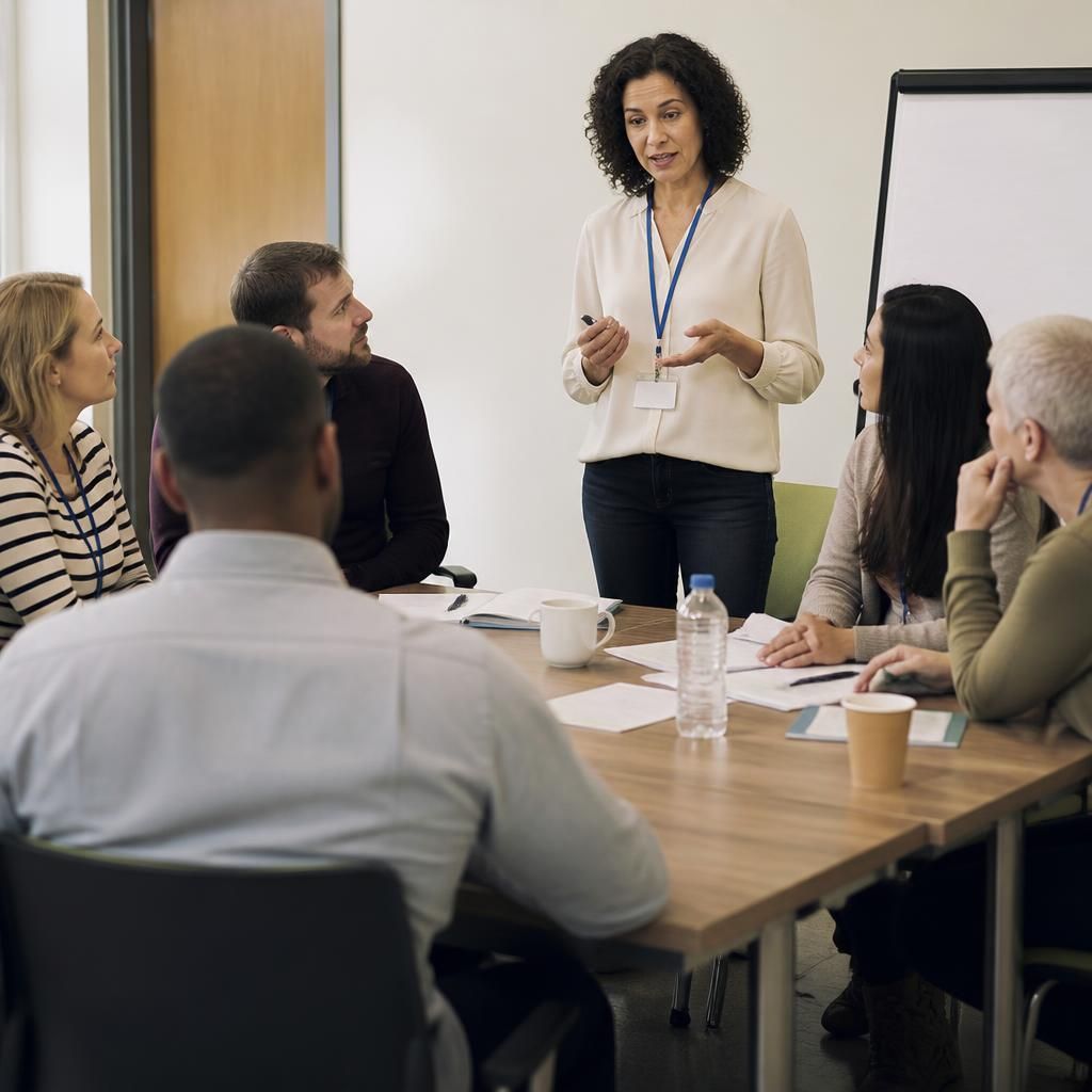 Foster carers taking part in a group training session with a trainer